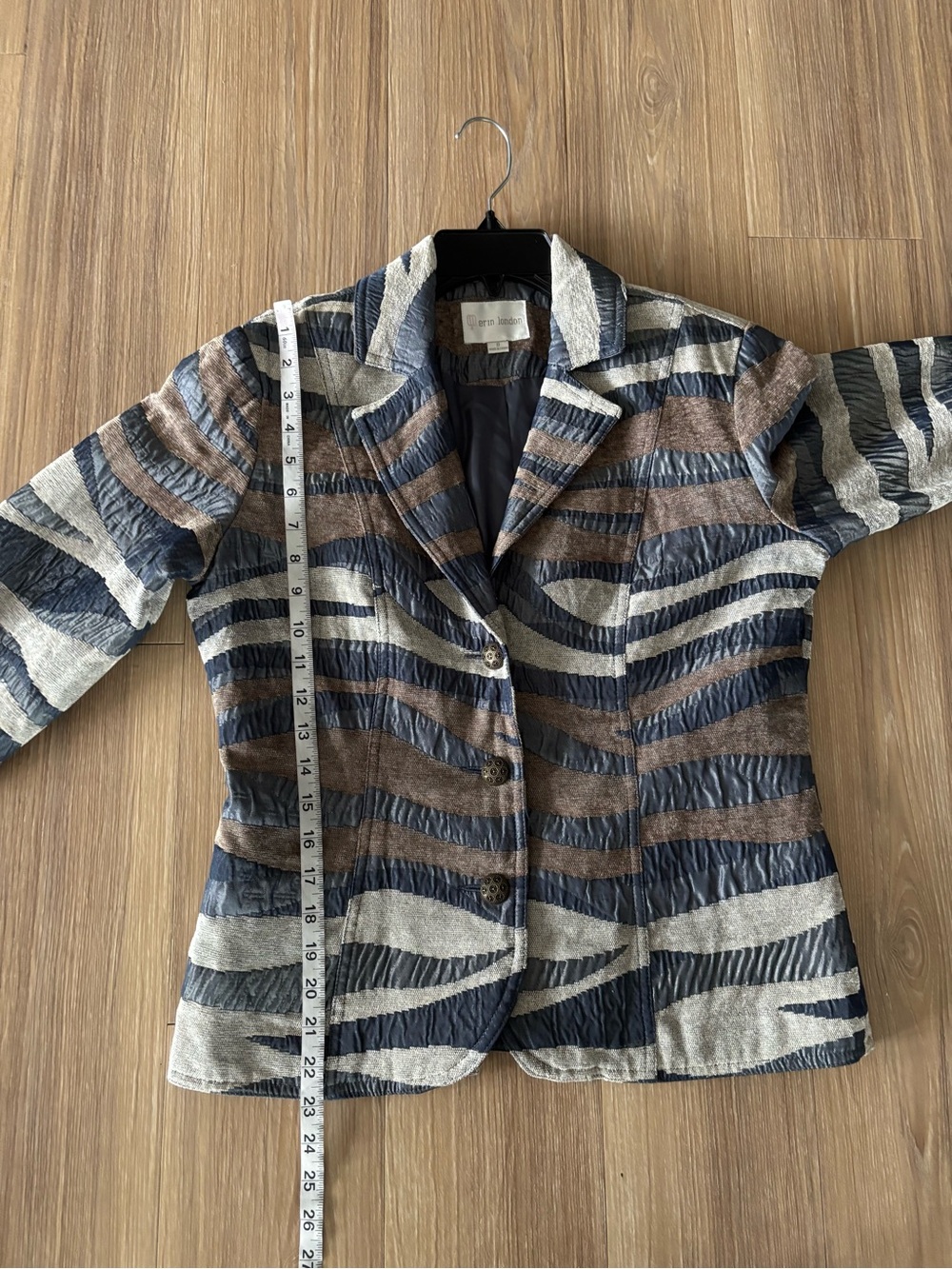 Vintage Erin London Blazer Blue Jacquard Print Womens S Retro Office Y2K Artsy - Picture 9 of 11